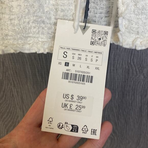 NWT Zara Off-white Smocked Tie Front Crop Tank Top Women's Medium - Picture 4 of 8